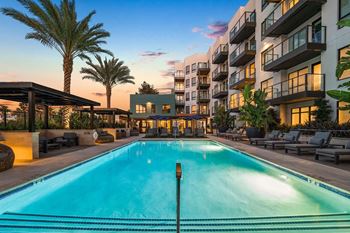 Resort-style pool with private cabanas